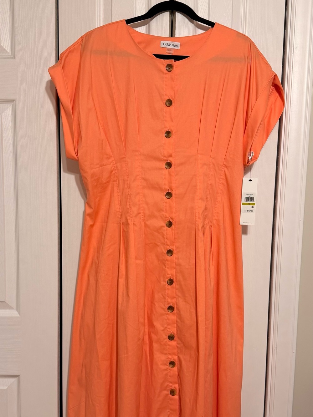 Calvin Klein Coral-Orange Button-Front Midi Dress